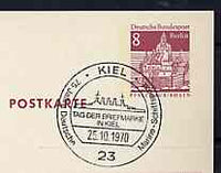 Postmark - West Berlin 1970 8pfg postal stationery card with special cancellation for 75 Years of German Naval Maritime Mail illustrated with the Bismarck