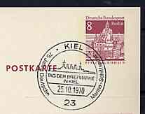 Postmark - West Berlin 1970 8pfg postal stationery card with special cancellation for 75 Years of German Naval Maritime Mail illustrated with the Bismarck