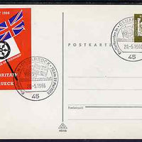 Postmark - West Germany 1966 postcard with special cancellation for Great Britain in Osnabrueck Week illustrated with Union Jack & Wagon Wheel also bearing the publicity 'sticker'
