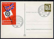 Postmark - West Germany 1966 postcard with special cancellation for Great Britain in Osnabrueck Week illustrated with Union Jack & Wagon Wheel also bearing the publicity 'sticker'