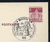 Postmark - West Berlin 1970 8pfg postal stationery card with special Bonn cancellation for Visit to Bonn by First Men on the Moon illustrated with Astronaut & Moon Vehicle