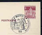 Postmark - West Berlin 1970 8pfg postal stationery card with special Bonn cancellation for Visit to Bonn by First Men on the Moon illustrated with Astronaut & Moon Vehicle