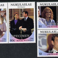 Tuvalu - Nukulaelae 1986 Royal Wedding (Andrew & Fergie) set of 4 (2 se-tenant pairs) overprinted SPECIMEN unmounted mint