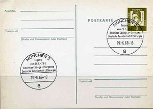 Postmark - West Germany 1968 postcard with special cancellation for Joint Congress of the American College of Surgeons &,the German Society of Surgeons