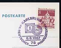 Postmark - West Berlin 1967 postcard with special cancellation for 68th German Philatelist's Day illustrated with Baden 1k stamp & '24' ring handstamp