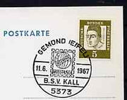 Postmark - West Berlin 1967 postcard with special cancellation for Third Interphil Exchange Day illustrated with stylised stamp & Interphil Badge