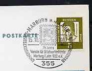 Postmark - West Germany 1967 postcard with special cancellation for Marburg/Lahn Stamp Exchange Day illustrated with stylised stamp