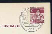 Postmark - West Berlin 1969 8pfg postal stationery card with special cancellation for Villingen Stamp Exhibition illustrated with 12k stamp of the Local Landpost