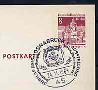 Postmark - West Berlin 1968 8pfg postal stationery card with special cancellation for Osnabrück Stamp Exhibition illustrated with 1860 1/2 groschen stamp of Hanover