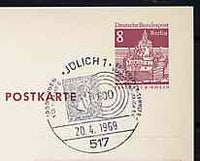 Postmark - West Berlin 1969 8pfg postal stationery card with special cancellation for Jülich Stamp Collectors' Association illustrated with Prussian stamp & '690' ring cancel