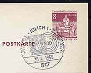 Postmark - West Berlin 1969 8pfg postal stationery card with special cancellation for Jülich Stamp Collectors' Association illustrated with Prussian stamp & '690' ring cancel