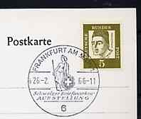 Postmark - West Germany 1966 postcard with special cancellation for Swiss Stamp Exhibition illustrated with Standing Helvetia
