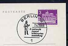 Postmark - West Berlin 1966 postcard with special cancellation for Third National Youth Stamp Exhibition illustrated with Postillion