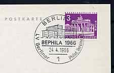 Postmark - West Berlin 1966 postcard with special cancellation for Bephila Stamp Exhibition illustrated with Postal Administration Building