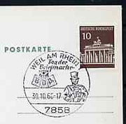 Postmark - West Germany 1966 postcard with special cancellation for Weil am Rhein Stamp Day illustrated with Postillion