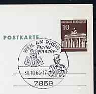 Postmark - West Germany 1966 postcard with special cancellation for Weil am Rhein Stamp Day illustrated with Postillion
