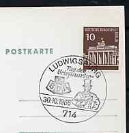 Postmark - West Germany 1966 postcard with special cancellation for Ludwigsburg Stamp Collectors' Publicity Show illustrated with Postillion