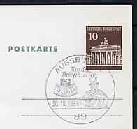 Postmark - West Germany 1966 postcard with special cancellation for Augsburg Stamp Exhibition illustrated with Postillion