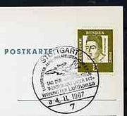 Postmark - West Germany 1967 postcard with special cancellation for Stuttgart Aerophilately Day & Stamp Exhibition illustrated with jet airliner