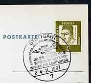 Postmark - West Germany 1967 postcard with special cancellation for Stuttgart Aerophilately Day & Stamp Exhibition illustrated with jet airliner