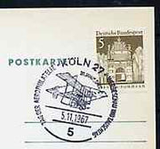 Postmark - West Germany 1967 postcard with special cancellation for Cologne Aerophilately Day & Stamp Exhibition illustrated with Box kite Bi-plane of 1910