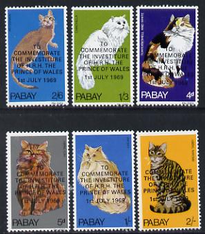 Pabay 1969 Cats perf set of 6 with Prince of Wales overprint unmounted mint