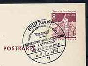 Postmark - West Berlin 1967 8pfg postal stationery card with special cancellation for Stuttgart Aerophilately Day & Stamp Exhibition illustrated with FISA Emblem