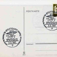 Postmark - West Berlin 1967 postcard with special Stuttgart cancellation for 50th Anniversary of Death of Count Ferd von Zeppelin Exhibition illustrated with head of Zeppelin & Airship
