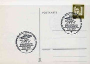 Postmark - West Berlin 1967 postcard with special Stuttgart cancellation for 50th Anniversary of Death of Count Ferd von Zeppelin Exhibition illustrated with head of Zeppelin & Airship