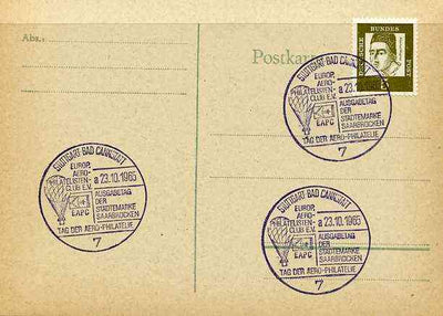 Postmark - West Germany 1965 postcard with special Stuttgart cancellation for Aerophilatelists' Day illustrated with Balloon