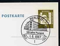 Postmark - West Berlin 1967 postcard with special cancellation for 125th Anniversary of Post Office Building in Berlin 11 illustrated with the Building