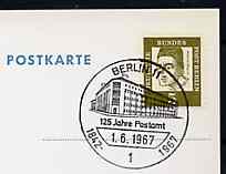 Postmark - West Berlin 1967 postcard with special cancellation for 125th Anniversary of Post Office Building in Berlin 11 illustrated with the Building