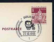 Postmark - West Berlin 1968 8pfg postal stationery card with special cancellation for Postal Exhibition at Karstadt illustrated with Mailcoach