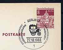 Postmark - West Berlin 1968 8pfg postal stationery card with special cancellation for Postal Exhibition at Karstadt illustrated with Mailcoach