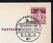 Postmark - West Berlin 1968 8pfg postal stationery card with special cancellation for Congress of Bavarian Philatelic Associations illustrated with Mailcoach