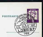 Postmark - West Berlin 1967 postcard with special cancellation for Baden-Württemburg Youth Stamp Exhibition illustrated with Postal Courier & old Württemburg Stamp