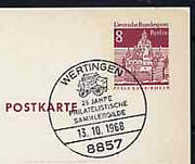Postmark - West Berlin 1968 8pfg postal stationery card with special Wertingen cancellation for 25th Anniversary of Philatelic Collectors' Guild illustrated with Mailcoach