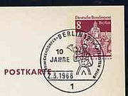 Postmark - West Berlin 1968 8pfg postal stationery card with special Berlin cancellation for 10th Anniversary of Reinickendorfer Philatelists' Club illustrated with Postillion blowing Posthorn
