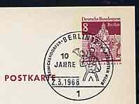 Postmark - West Berlin 1968 8pfg postal stationery card with special Berlin cancellation for 10th Anniversary of Reinickendorfer Philatelists' Club illustrated with Postillion blowing Posthorn