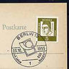 Postmark - West Germany 1965 postcard with special Berlin cancellation for 45th Anniversary of Boddin Stamp Collectors' Society illustrated with stylised stamp and posthorn