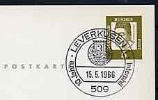 Postmark - West Germany 1966 postcard with special Leverkusen cancellation for 10 Years of Interphil illustrated with stylised stamp & Globe