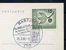Postmark - West Germany 1966 postcard with special Rastatt cancellation for German-French Stamp Exhibition illustrated with Europa Stamp