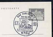 Postmark - West Germany 1966 postcard with special Bad Dürkhein cancellation for Ba-Du-Fil Stamp Exhibition illustrated with Stamp depicting Wine Barrel