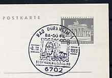 Postmark - West Germany 1966 postcard with special Bad Dürkhein cancellation for Ba-Du-Fil Stamp Exhibition illustrated with Stamp depicting Wine Barrel