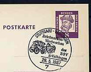 Postmark - West Berlin 1967 8pfg postal stationery card with special Stuttgart cancellation for Stamp Publicity Show illustrated with Mail coach