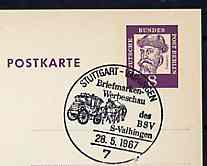 Postmark - West Berlin 1967 8pfg postal stationery card with special Stuttgart cancellation for Stamp Publicity Show illustrated with Mail coach