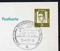 Postmark - West Germany 1967 postcard with special Hannover cancellation for 20th Federal Meeting of Stolpers illustrated with bust of Heinrich von Stephen (Born in Stolp, Founder of the UPU)