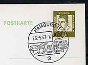 Postmark - West Germany 1967 postcard with special Hamburg cancellation for Opening of Pneumatic Post illustrated with letters entering tube