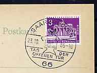 Postmark - West Berlin 1965 postcard with special Saarbrücken cancellation for Post Office Open Day illustrated with stylised Postal Worker