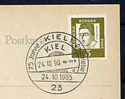 Postmark - West Germany 1965 postcard with special Kiel cancellation for 75 years of Philately illustrated with Kiel handstamp of 1890
